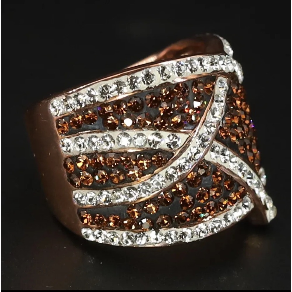NEW Sterling Silver - Brown & White Crystal Highway Ring Size 7 - 12g - Picture 1 of 6